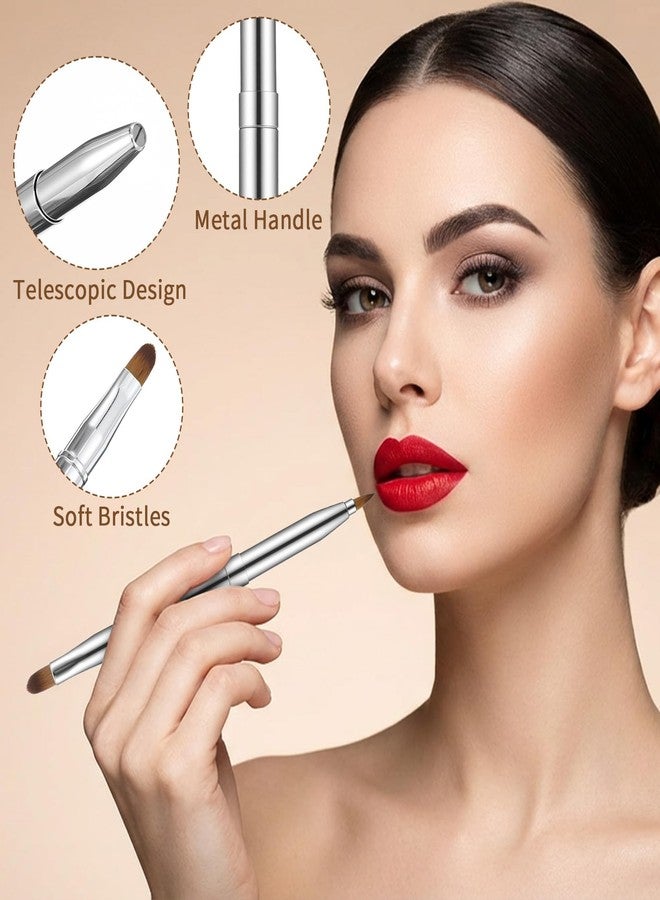 Thrymme 2PCS Retractable Lip Brush, Double-Ended Retractable Lipstick Brush for Lipstick, Gloss and Eyeshadow, with Cap for Clean Storage, Silver - Image 3